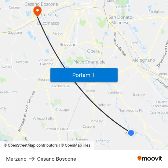 Marzano to Cesano Boscone map