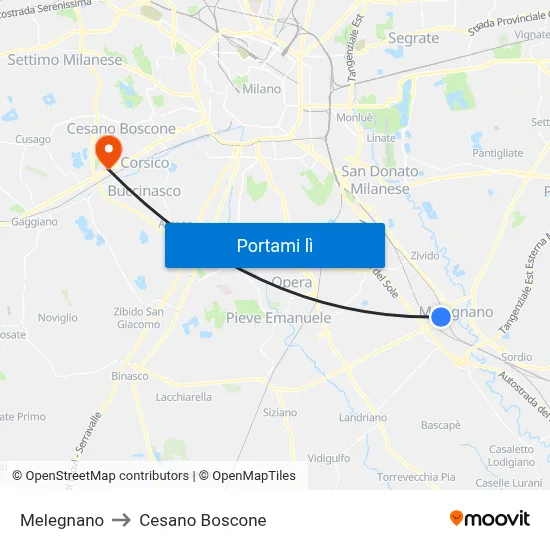 Melegnano to Cesano Boscone map
