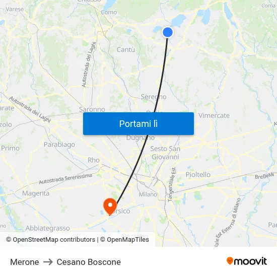 Merone to Cesano Boscone map