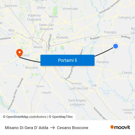 Misano Di Gera D' Adda to Cesano Boscone map