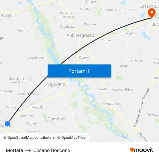 Mortara to Cesano Boscone map