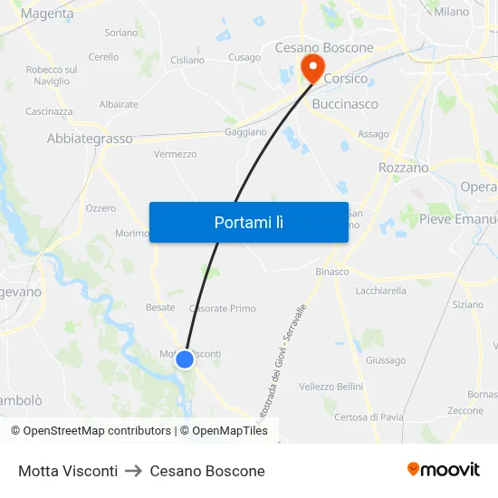 Motta Visconti to Cesano Boscone map