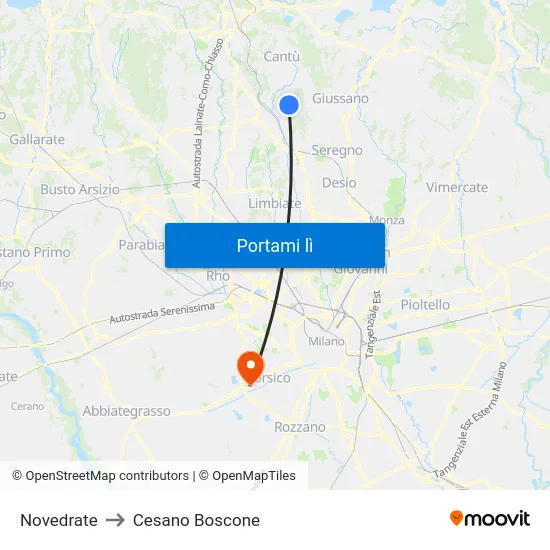 Novedrate to Cesano Boscone map