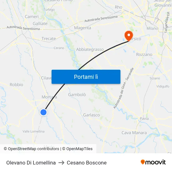 Olevano Di Lomellina to Cesano Boscone map