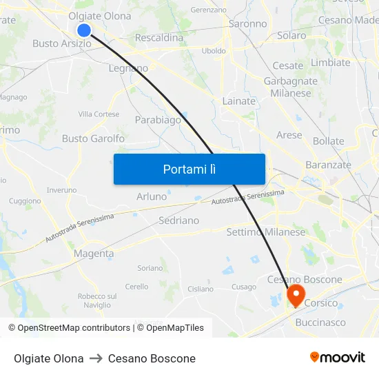 Olgiate Olona to Cesano Boscone map