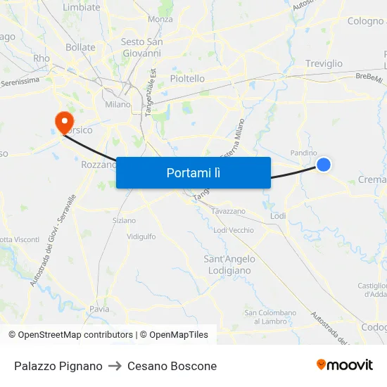 Palazzo Pignano to Cesano Boscone map