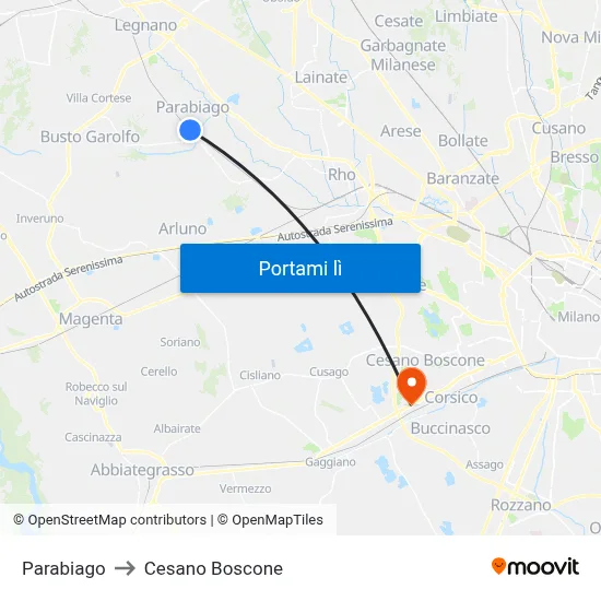 Parabiago to Cesano Boscone map
