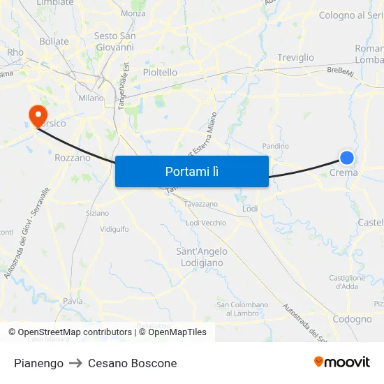 Pianengo to Cesano Boscone map