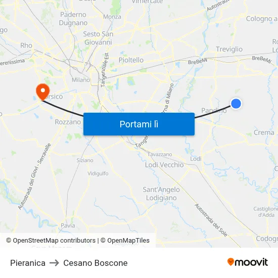 Pieranica to Cesano Boscone map