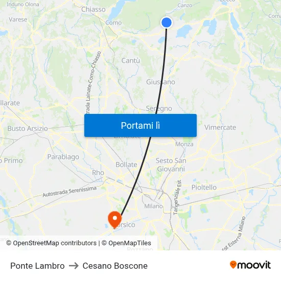 Ponte Lambro to Cesano Boscone map