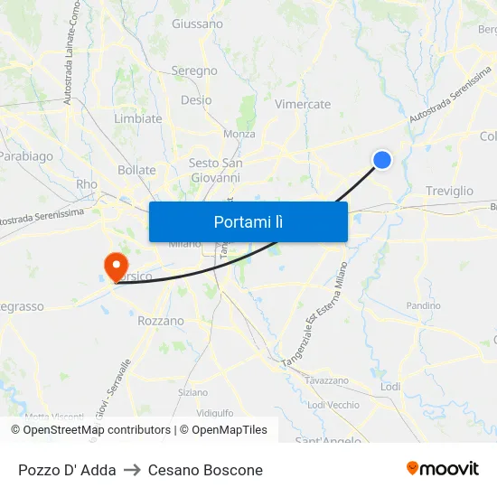 Pozzo D' Adda to Cesano Boscone map