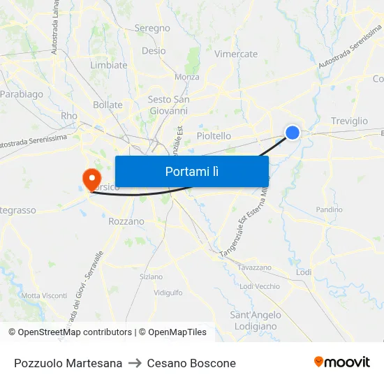 Pozzuolo Martesana to Cesano Boscone map