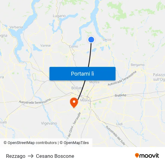 Rezzago to Cesano Boscone map