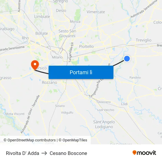 Rivolta D' Adda to Cesano Boscone map