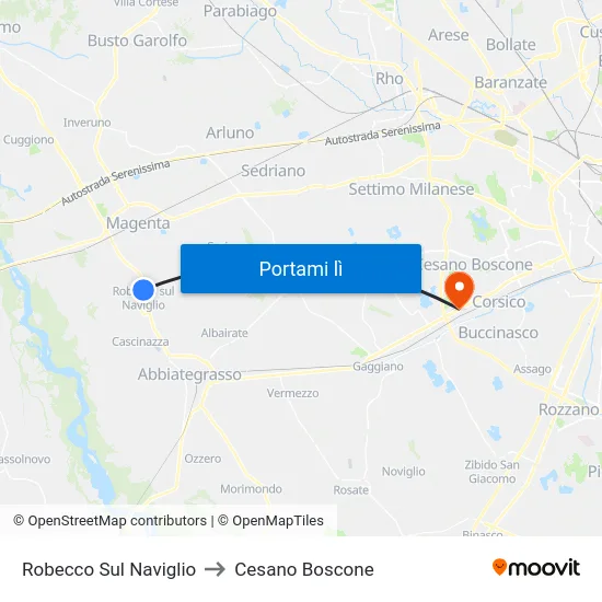 Robecco Sul Naviglio to Cesano Boscone map