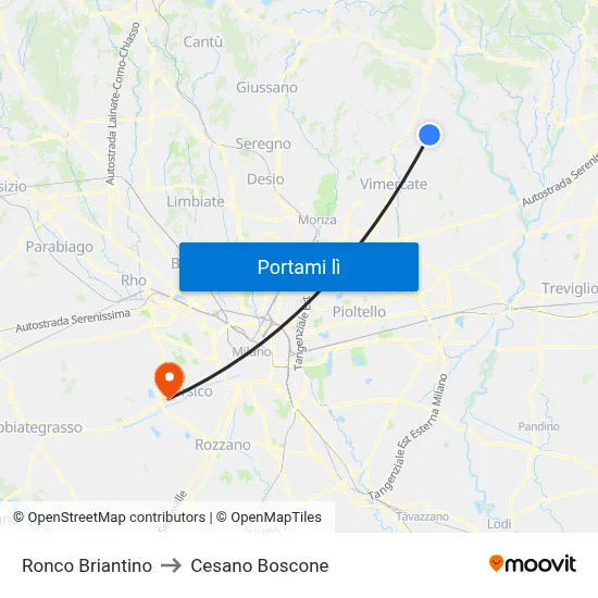 Ronco Briantino to Cesano Boscone map