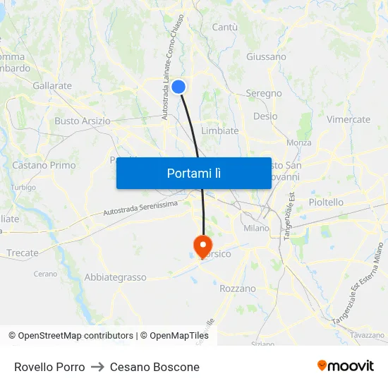 Rovello Porro to Cesano Boscone map