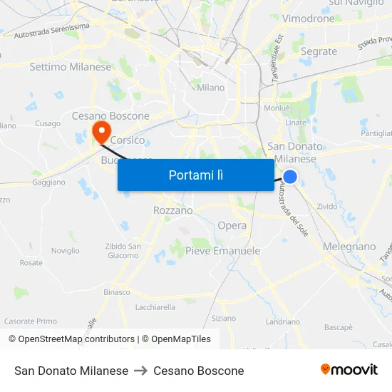 San Donato Milanese to Cesano Boscone map