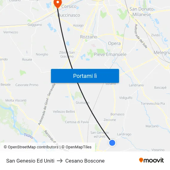 San Genesio Ed Uniti to Cesano Boscone map