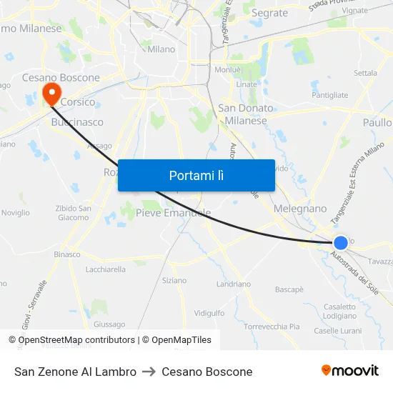 San Zenone Al Lambro to Cesano Boscone map