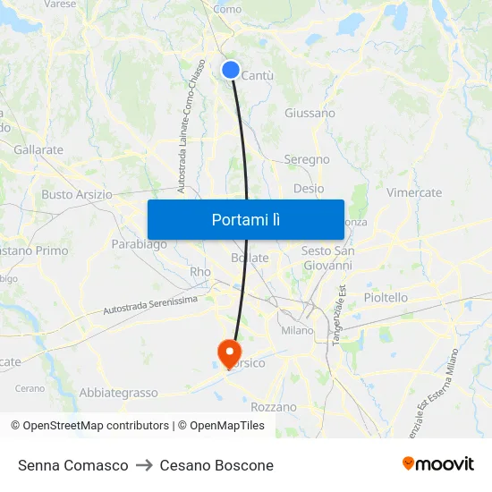 Senna Comasco to Cesano Boscone map