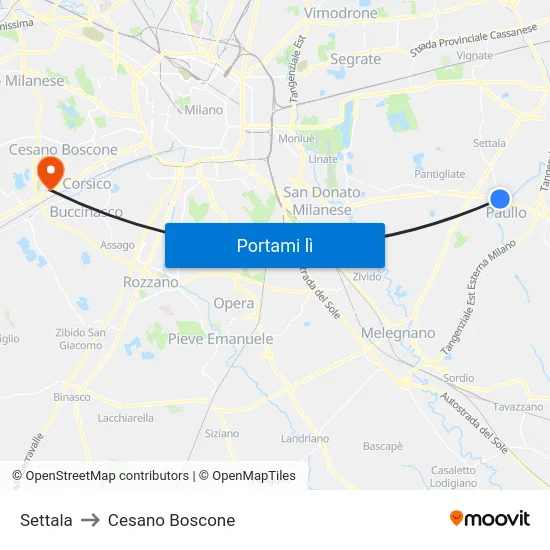 Settala to Cesano Boscone map