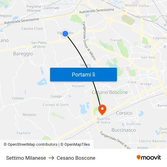 Settimo Milanese to Cesano Boscone map