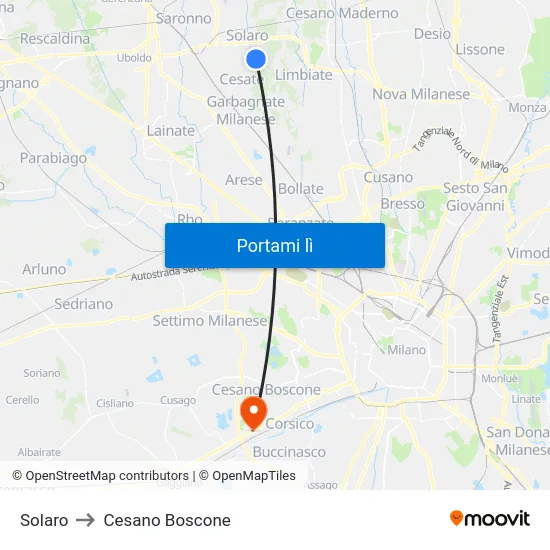 Solaro to Cesano Boscone map