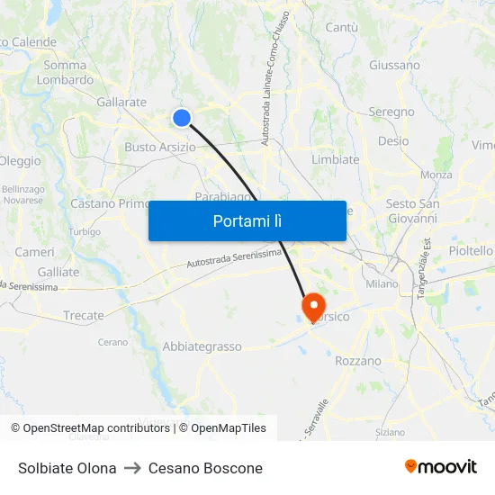 Solbiate Olona to Cesano Boscone map