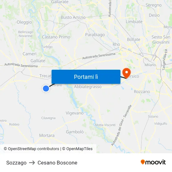 Sozzago to Cesano Boscone map