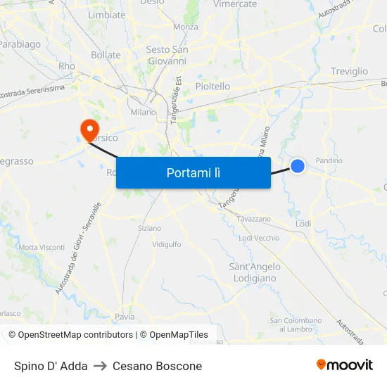 Spino D' Adda to Cesano Boscone map
