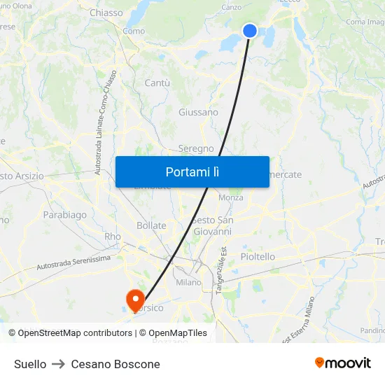 Suello to Cesano Boscone map