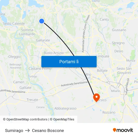 Sumirago to Cesano Boscone map