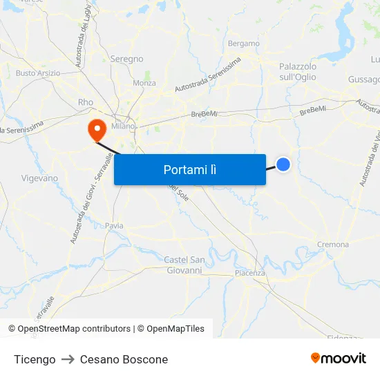 Ticengo to Cesano Boscone map