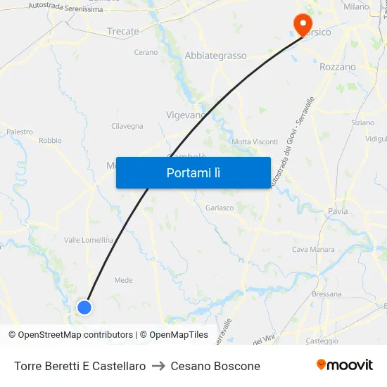 Torre Beretti E Castellaro to Cesano Boscone map