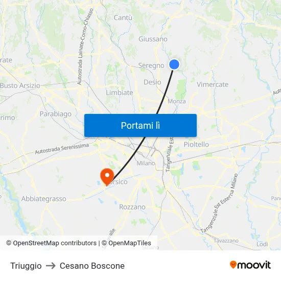 Triuggio to Cesano Boscone map