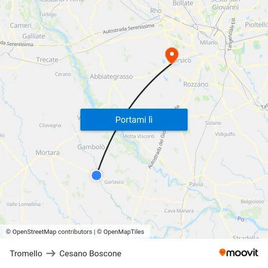 Tromello to Cesano Boscone map