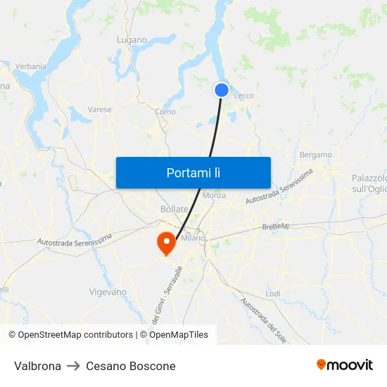 Valbrona to Cesano Boscone map