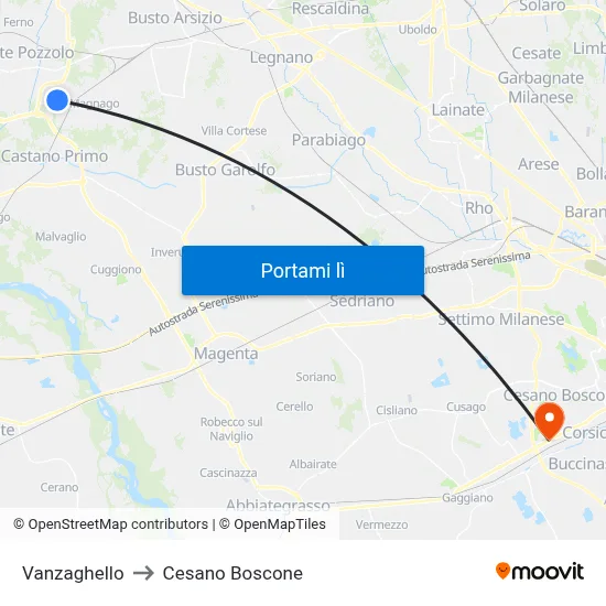 Vanzaghello to Cesano Boscone map