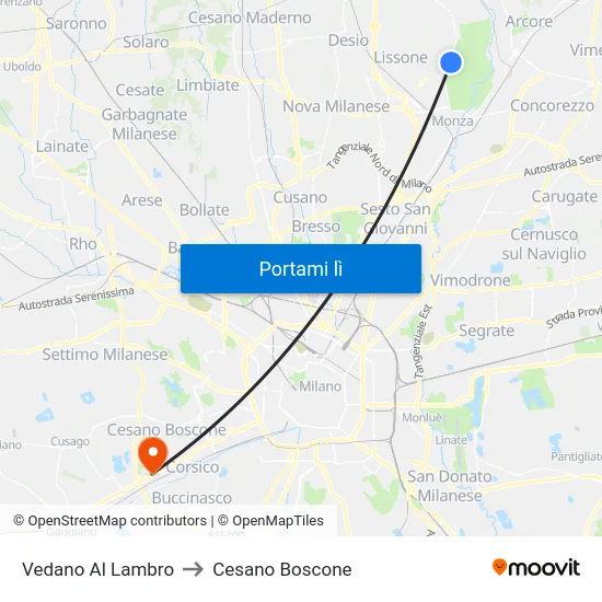 Vedano Al Lambro to Cesano Boscone map