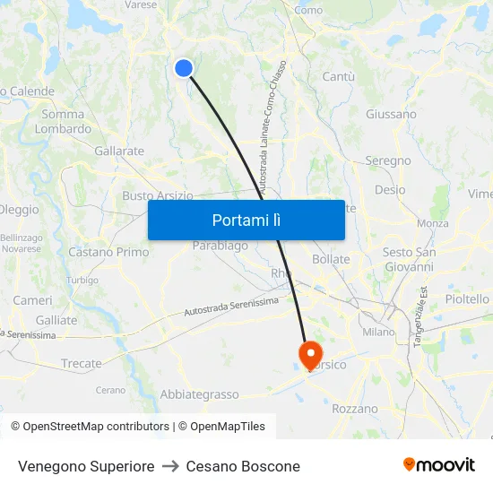Venegono Superiore to Cesano Boscone map