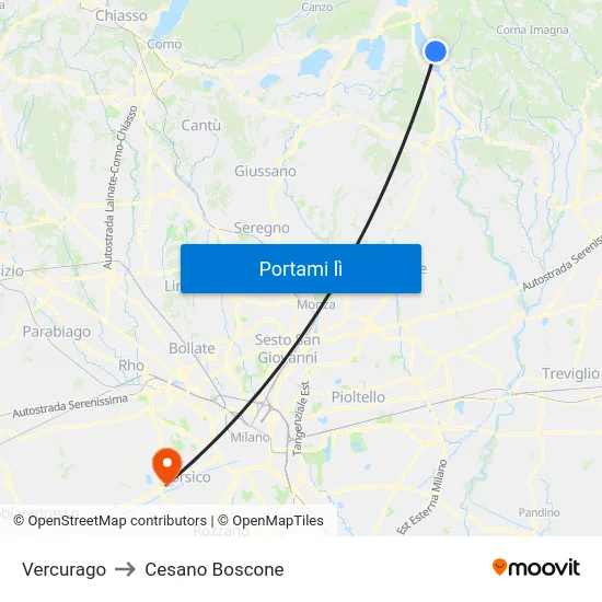 Vercurago to Cesano Boscone map