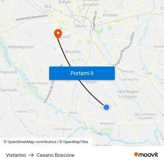 Vistarino to Cesano Boscone map