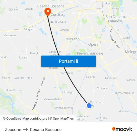 Zeccone to Cesano Boscone map