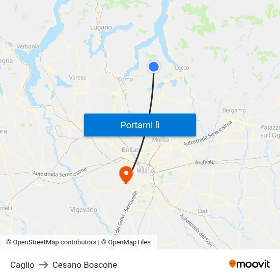 Caglio to Cesano Boscone map