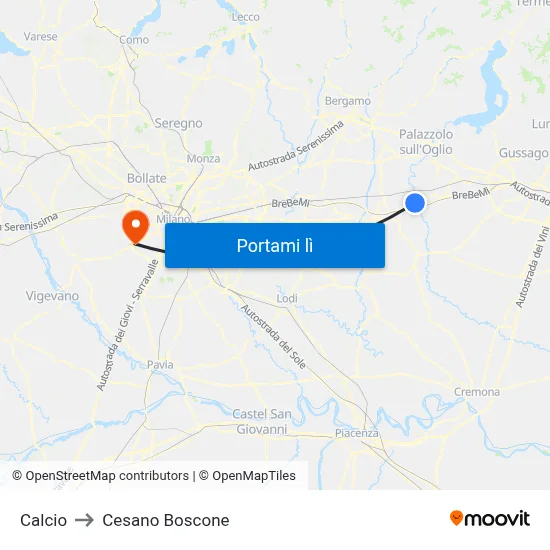 Calcio to Cesano Boscone map