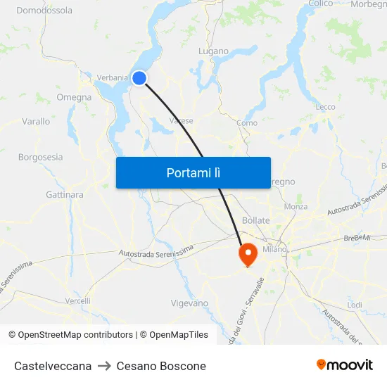 Castelveccana to Cesano Boscone map