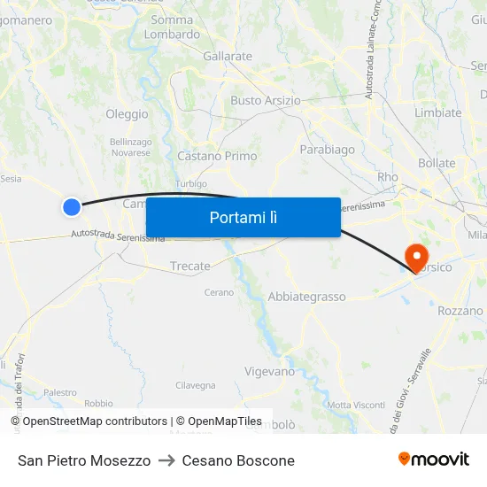 San Pietro Mosezzo to Cesano Boscone map
