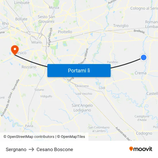 Sergnano to Cesano Boscone map
