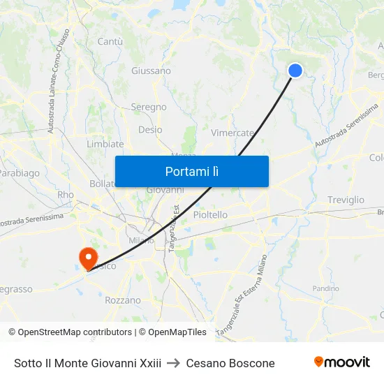 Sotto Il Monte Giovanni Xxiii to Cesano Boscone map